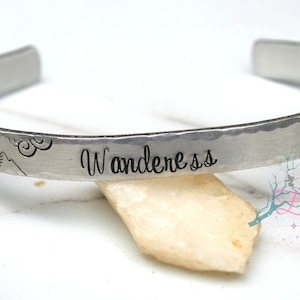 Wanderess Simple Wanderlust Bracelet Cuff - Wanderlust Adventure Jewelry - Stay Wild Silver Message Bracelet - Camping Gift