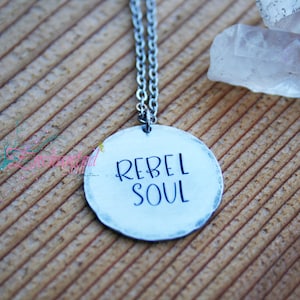 Rebel Soul Quote Necklace - Silver Rustic Jewelry - Positive Motivational Courage Gifts - Handmade in Texas Gift idea under 15 - Fear Not