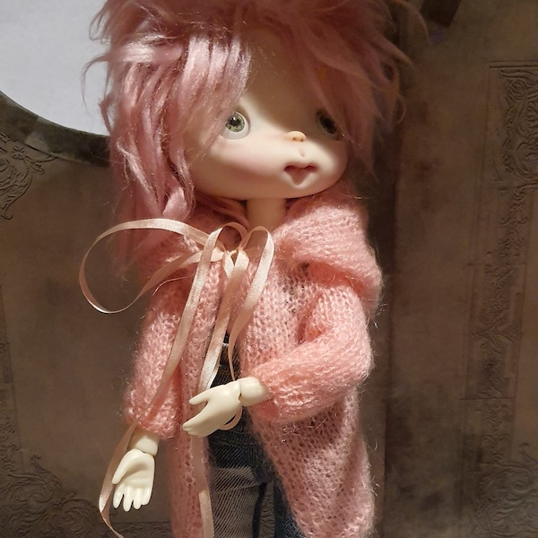 Manteau à capuche rose en mohair pour Dal