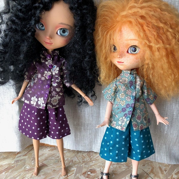 Soldes - Pyjamas d'été fleuris-étoilés pour poupées Pullip, Blythe ou formats similaires