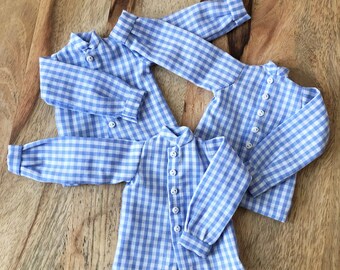 Sky blue gingham shirt for Blythe boy or Isul