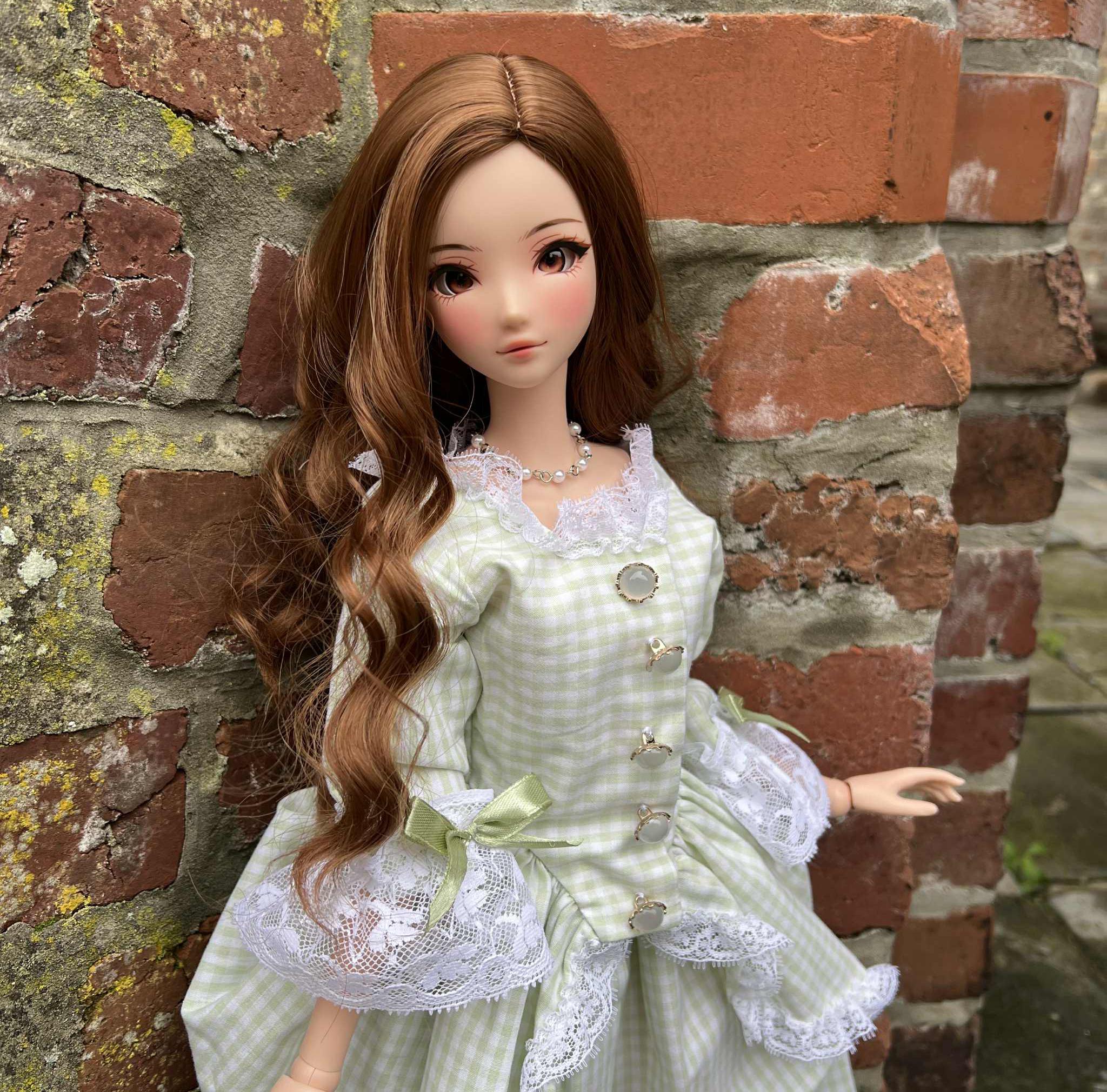 Pale green gingham cotton Polonaise dress for SD Bjd dolls (55-56cm)