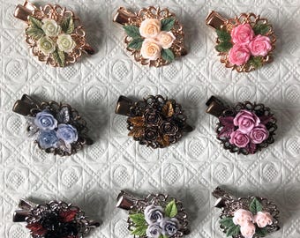 3 roses hair clips for dolls