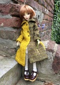 Long twisted coat, ocher and khaki merino wool, for BJD MSD dolls