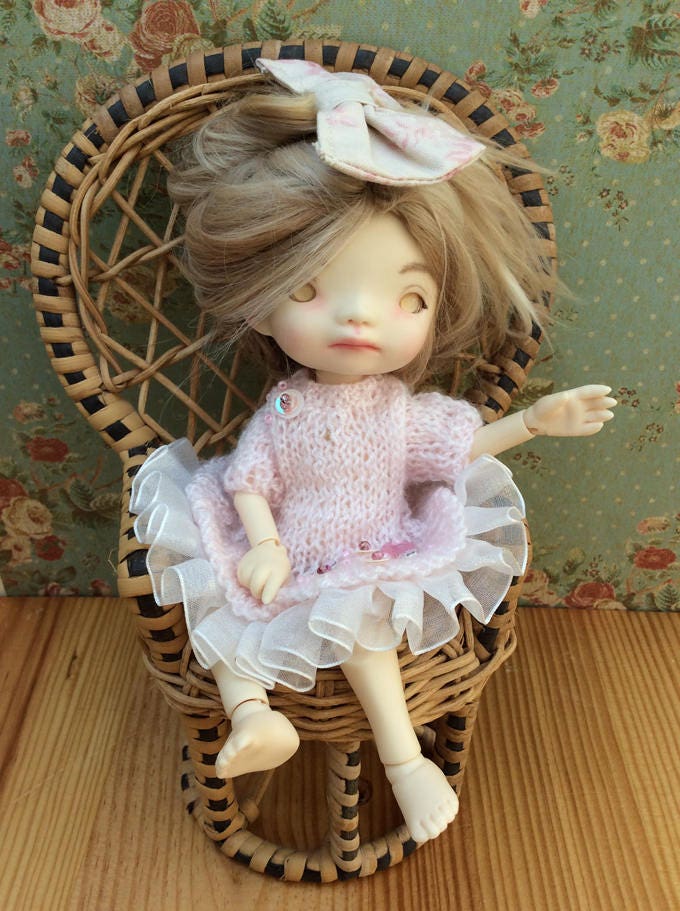 Buy Pale Pink Wool Dress Embroidered With Pearls for Doll Irreal