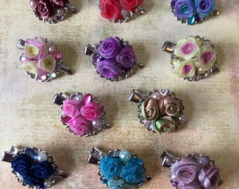 Silver small flower hair clips for dolls