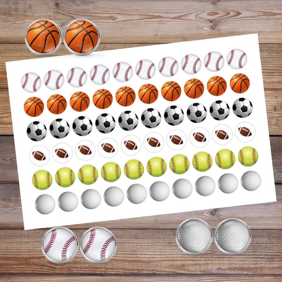 12mm Sports Circle Images / Baseball Golf Football Soccer Images / JPG