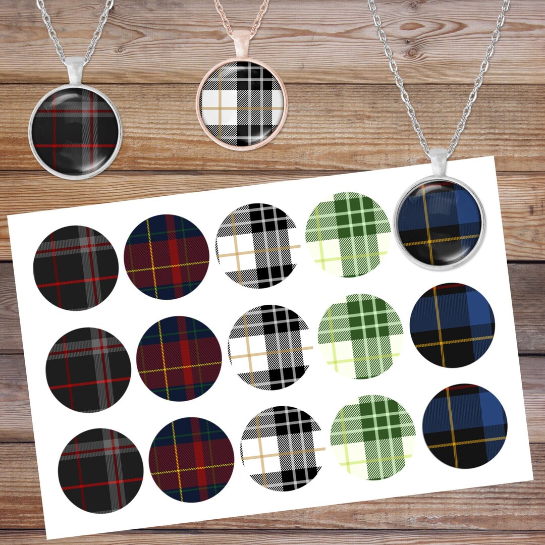 1 INCH Plaid Circles / Black White Blue Green / Printable Digital Download Collage Sheet / 25mm ...
