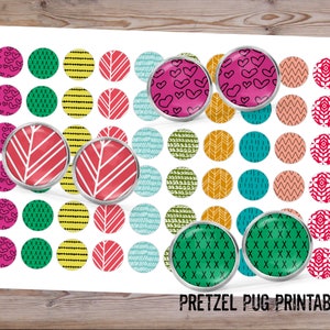 Bright Doodles / 12mm Circles / Digital Collage Sheet Images  / Printable Download Sheet / Cabochon Earring Images / Instant Download