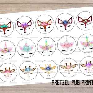 Unicorn Giraffe Fox 1 INCH Images / Printable Collage Sheet / Instant Download / Pendant Image / Jewelry Making / 25 mm / Digital Download