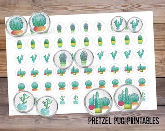 12mm Cactus Digital Collage Sheet Images / Circle Images / Succulent Cactus Cacti / Printable Download Sheet / Cabochon Earring Images