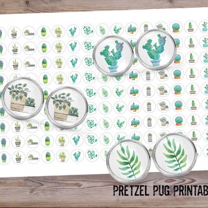 Cactus Plants 8mm Circle Images / Succulent Cabochon Images / For Earrings / INSTANT DOWNLOAD / Digital Collage / Jewelry Images / 8MM