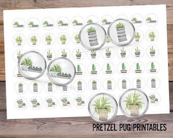 12mm Potted Plants / Leaf Images / Succulent / Digital Collage Images / Circle Images / Printable Download Sheet / Cabochon Earring Images