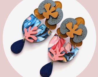 Oversized orchid earrings, colourful flower acrylic earrings, handmade jewellery