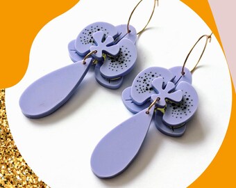 Purple Orchid Earrings: Laser Cut Acrylic Flower Hoops