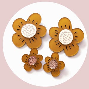 Ochre Yellow Acrylic Flower Stud Earrings: Handmade Floral Jewelry