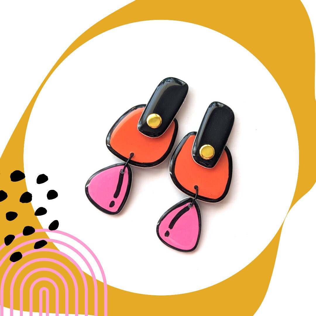 Colour Block Earrings Colourful Geometric Drop Earrings Yupo Etsy UK