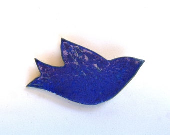 Broche Oiseau bleu en céramique émaillée