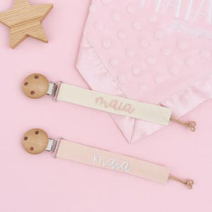 Mushie Personalized Pacifier Clip, Baby Shower Gift, New Baby Gift, Unique Baby Gift, Baby Girl, Embroidered Pacifier Clip, Custom Name Clip