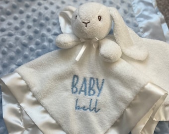 animal stuffies, personalized baby lovey, embroidered baby lovey, embroidered bunny lovey, embroidered bunny blanket, bunny lovey