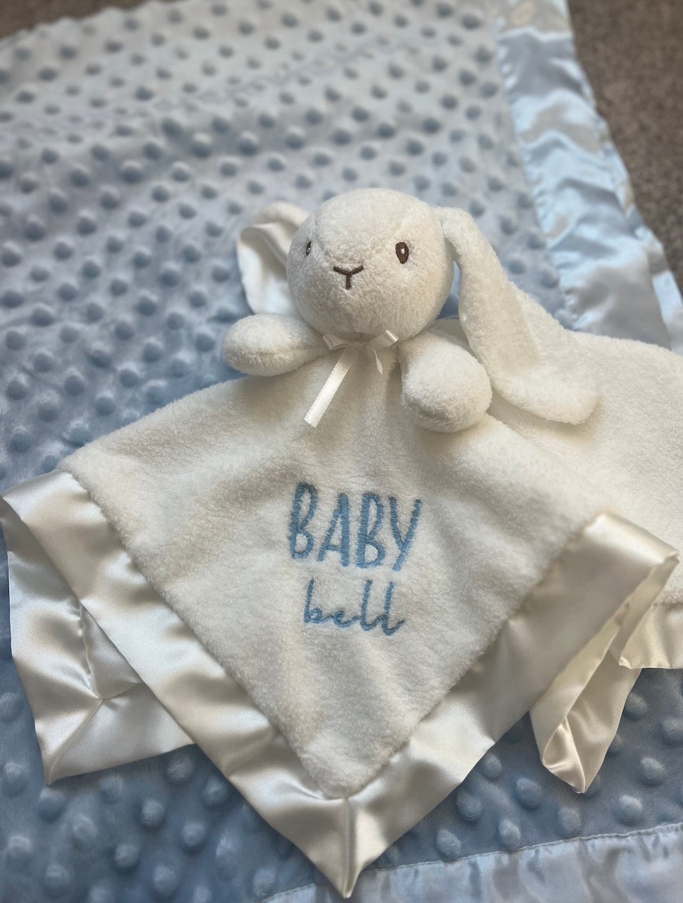 Peluches de animales, peluche personalizado para bebé, peluche bordado para bebé, peluche de conejito bordado, manta de conejito bordada, peluche de conejito