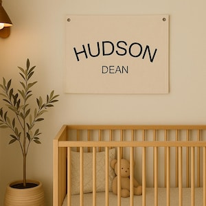 Bandera con nombre de bebé / bandera de lona / letrero con nombre para guardería / pancarta con nombre personalizada / letrero con nombre para habitación infantil de guardería