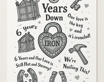6th Anniversary Card | Iron Anniversary | Printable Digital Download | Modern Minimalist Love Card | Iron Anniversary Card