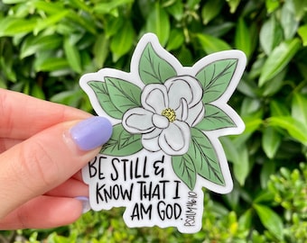 Bible Verse Stickers, Bible Verse Stickers Waterproof, Psalm 46.10, Magnolia Flower Sticker, Christian Stickers for Hydroflask Faith Sticker