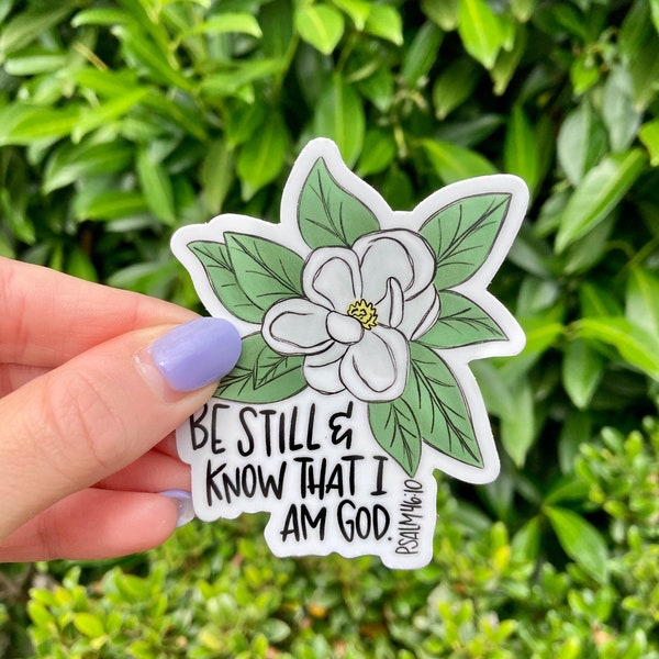 Bible Verse Stickers, Bible Verse Stickers Waterproof, Psalm 46.10, Magnolia Flower Sticker, Christian Stickers for Hydroflask Faith Sticker