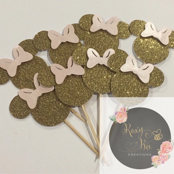 Pink and gold minnie mouse Cupcake picks