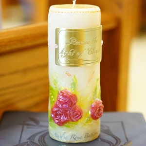 CUSTOM Rose Baptism Candle, Baby Christening Candle, Christening Candle, Christening Ceremony Candle, Beeswax Candle