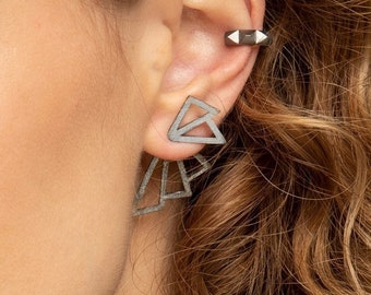 Double Sided Earrings • Sterling Silver Jacket Earrings • Front Back Ear Stud • Geometric Earring Rock Style - Birthday Jewellery Gift Trend