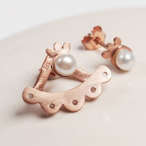 Lace Earrings - Pearl Jacket Earrings - Ear Jacket - Lace Jewelry - Pearl Jewelry - Handmade Silver earrings - Pearl Silver Earrings