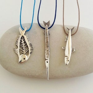 Collares con forma de pez, juego de tres colgantes de vida marina de plata de ley, regalo para hija de pescador, collar exótico, aficionado a los acuarios, joyería para surfistas