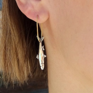 Sardine Fish Earrings Sterling Silver 3D Sea Maritime Creature - Greek Jewelry - Fisherman Daughter Gift • Angler Women Jewelry • Sportfish