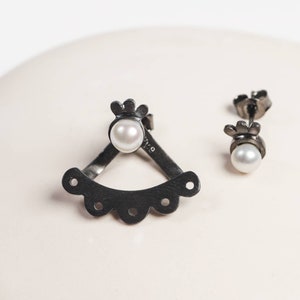 Lace Jacket Earrings - Pearl Silver Earrings - Pearl Jacket Earrings - Ear Jacket - Lace Jewelry - Pearl Jewelry - Handmade Silver earrings