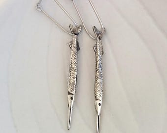Dangle Fish  Earrings • Fisherman Daughter Gift - Fishing / Sea Life Summer Beach Side Jewelry • Angler Earrings Sterling Silver 3D Hoops
