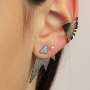 Set of Jacket and Cuff Earring, Sterling Silver Jacket Earring, Silver Cuff Earring, Set of Earrings, Ear Jacket and Ear Cuff,Silver earring
