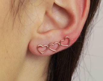 Heart Climbers Gift · Sterling Silver Earrings made of Three Hearts Each · Teenager or Birthday Girl Present - Geometric Pattern More STYLES