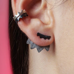 Asymmetrical Ear Jackets, Sterling Silver Earrings, Front Back Earring,  Jacket earrings, Triangle Earrings, Double Sided Silver Earrings