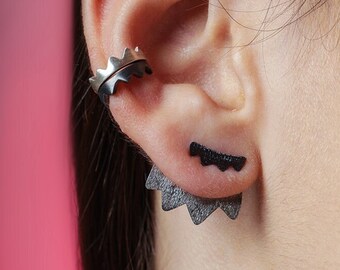 Set of Jacket and Cuff Earring - Jacket Earrings - Cuff Earring - Sterling Silver Earring - Sterling Silver Jacket Earring - Set of Earrings