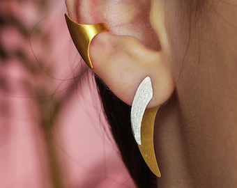 Spike Modern Ear Jacket · Double Sided Earring · Ear Wrap STERLING Silver Earring · Stud Fashion Birthday Gift · Ear Climber Trend Jewelry