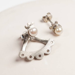 Pearl Jacket Earrings - Pearl Silver Earrings- Lace Earrings - Ear Jacket - Lace Jewelry - Pearl Jewelry - Handmade Silver earrings