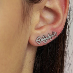 Climber Earrings -Rhombus Earrings -Ear Climber - Geometric Climber Earrings - Minimalist ear climbers - Silver Climber earring