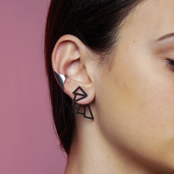 Ear Cuff Sterling Silver Cuff Earring Geometric Ear Cuff