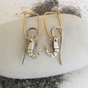 Shrimp Sea Life Earrings • Sterling Silver 3D Shrimp Hoop Eariring • Angler Women Jewelry • Sea Marine Creature • Ocean Animal Jewelry