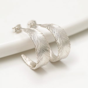 Sterling Silver Hoop Earrings - Medium Hoops Earrings - Feather earrings - Flower Hoops - Sterling Silver Handmade Hoop Earrings