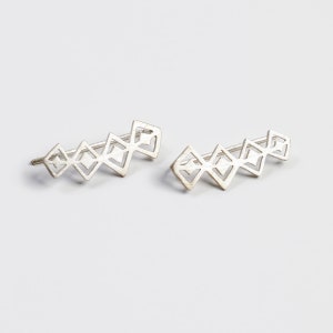 Climber Earrings Rhombus Earrings Ear Climber Geometric Climber Earrings Minimalist ear climbers Silver Climber earring White Platinum