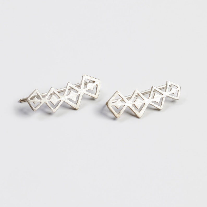 Climber Earrings Rhombus Earrings Ear Climber Geometric Climber Earrings Minimalist ear climbers Silver Climber earring image 4