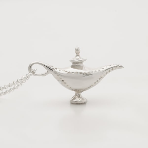 Genie Lamp Silver Necklace • Sterling Silver Charm with Chain • Aladdin Lamp Pendant • Genie in Bottle • Princess Gift • Lucky Charm For Gir